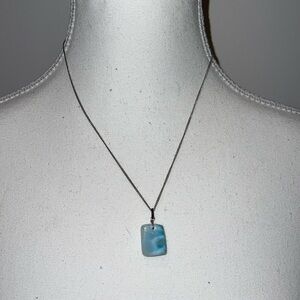 Turquoise Stone Pendant Necklace On Silver Chain With Clasp Closure